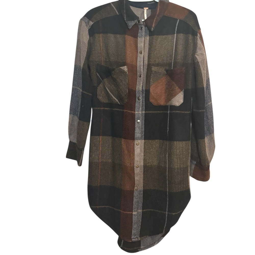 Free People Street Talk Long Sleeve Plaid Shacket size S